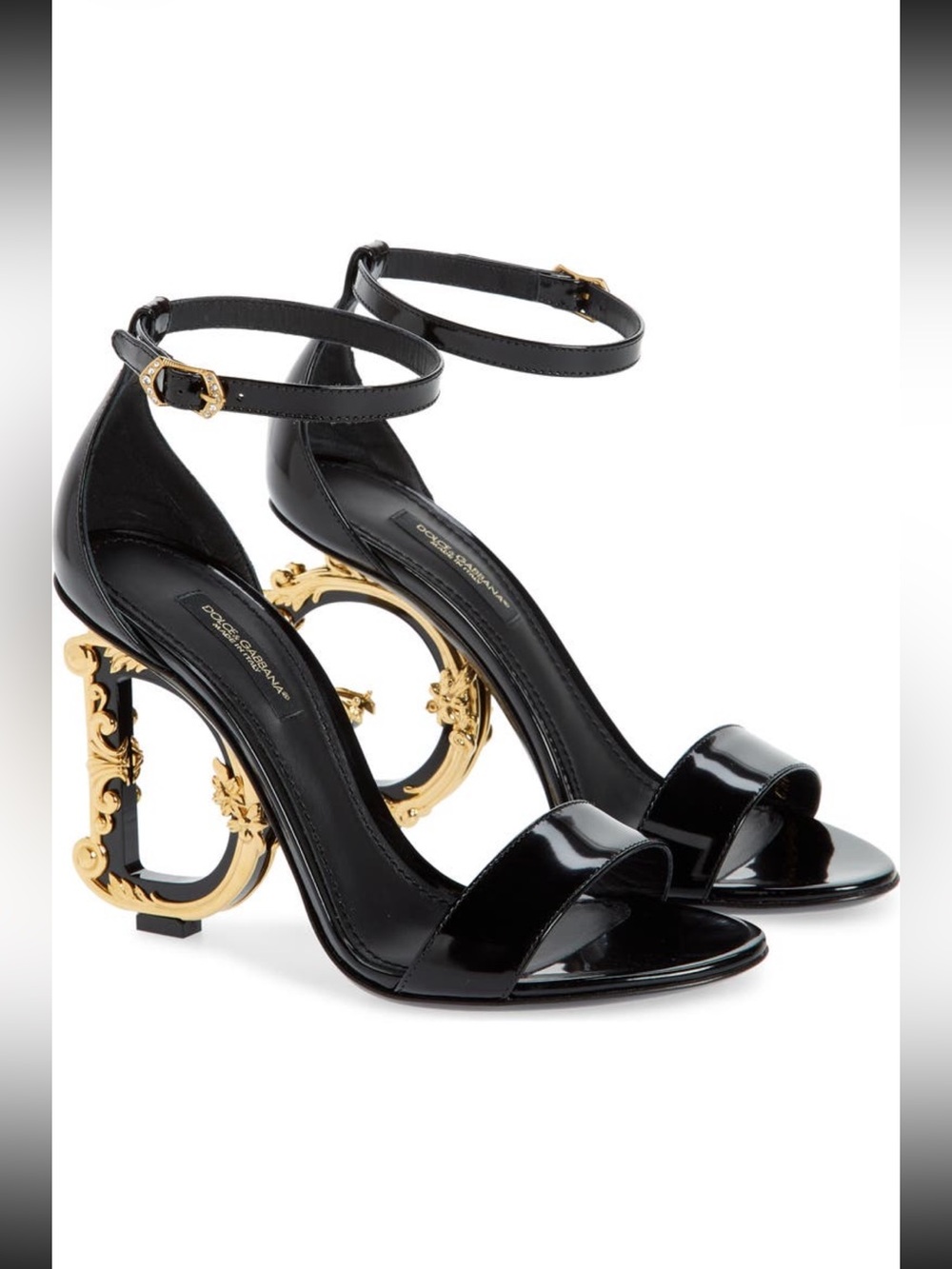 Dolce & Gabbana keira baroque DG 105mm black patent leather open toe heel sandal